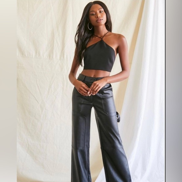 FOREVER 21 - Utility Pants Cargo Faux Leather - Picture 1 of 9